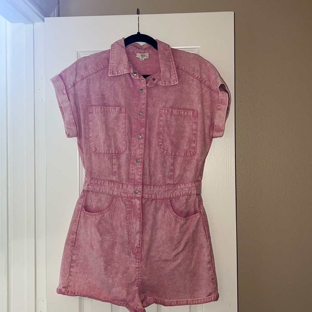 Pink denim wash romper